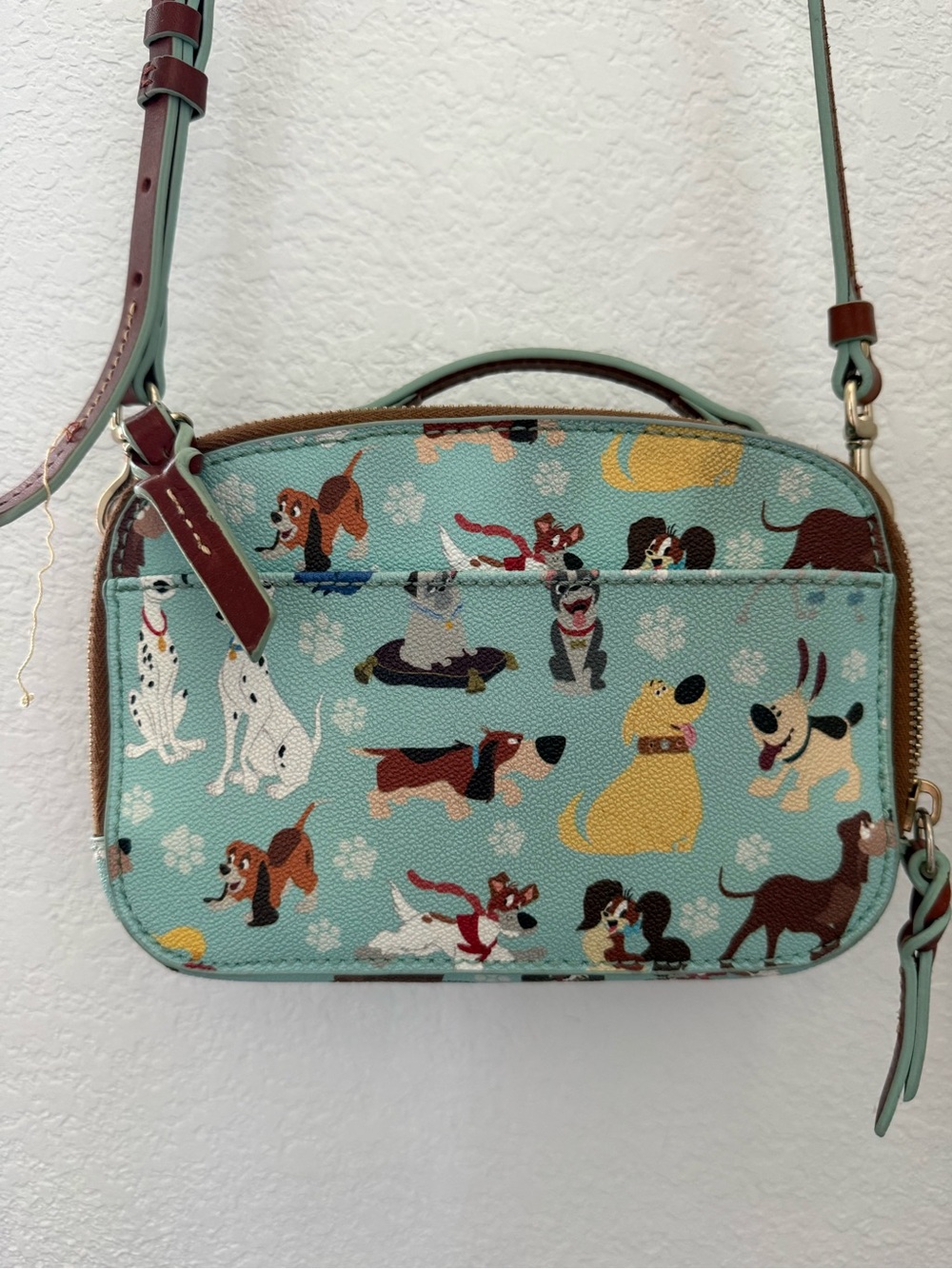 Dooney & Bourke Aqua Disney Dogs Crossbody with Brown Trim - Picture 2 of 8
